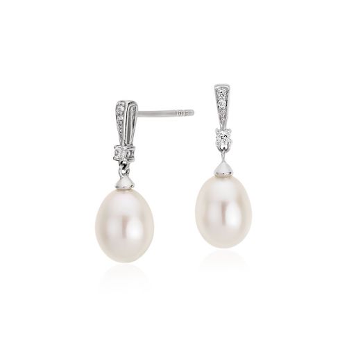 Freshwater Cultured Pearl and White Topaz Drop Earrings