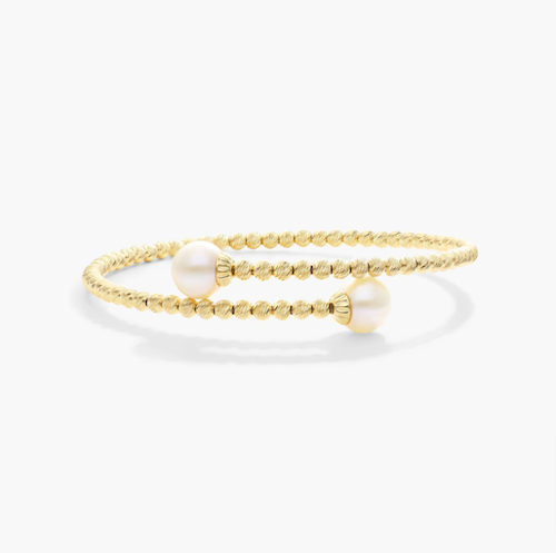 The 14K Yellow Gold Freshwater Cultured Pearl And Textured Brilliance Bead Bangle Bracelet available from James Allen