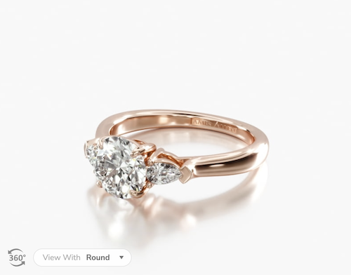 14K Rose Gold Three Stone Pear Shaped Engagement Ring