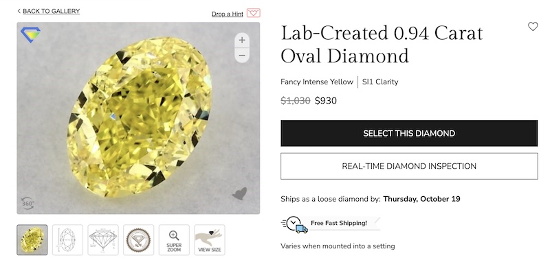 Fancy Intense Yellow Lab-Created 0.94 Carat Oval Diamond