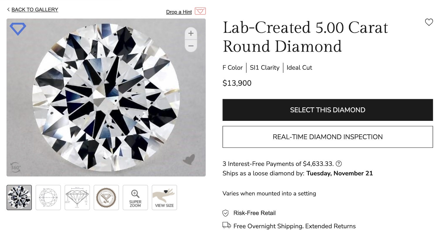5 Carat Lab Diamond from James Allen