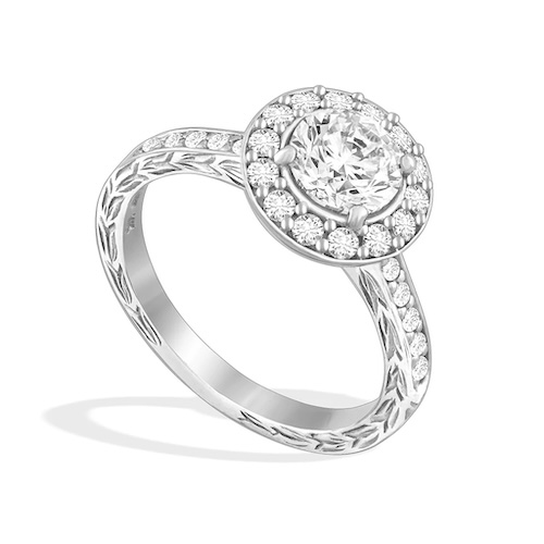 Maile Scroll Solitaire Hawaii Halo Ring