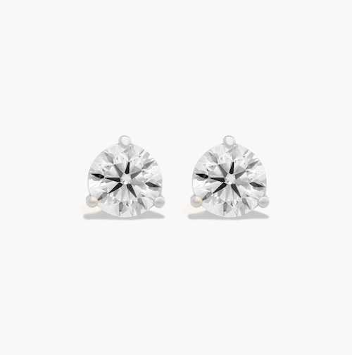 14K White Gold Three Prong Martini Round Brilliant Diamond Stud Earrings