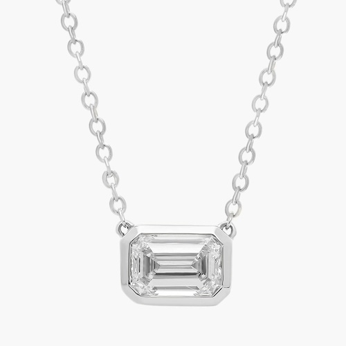 East West Emerald Cut Bezel Diamond Pendant In 14K White Gold