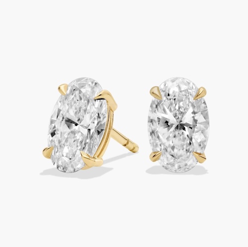 Oval Cut Lab-Grown Diamond Stud Earrings In 14K Yellow Gold