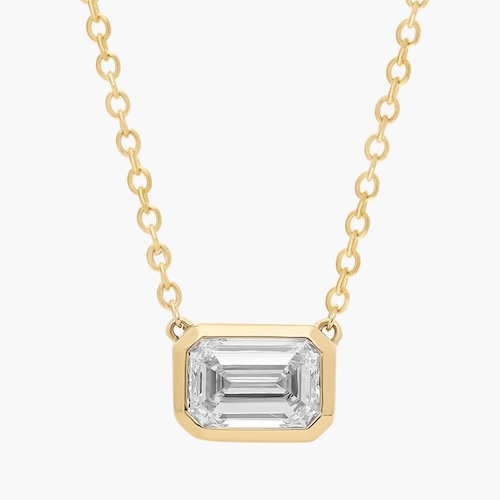 East West Emerald Cut Bezel Lab-Grown Diamond Pendant In 14K Yellow Gold