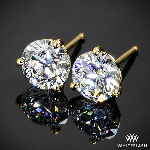 14k Yellow Gold 3 Prong Timeless "Martini" Diamond Earrings