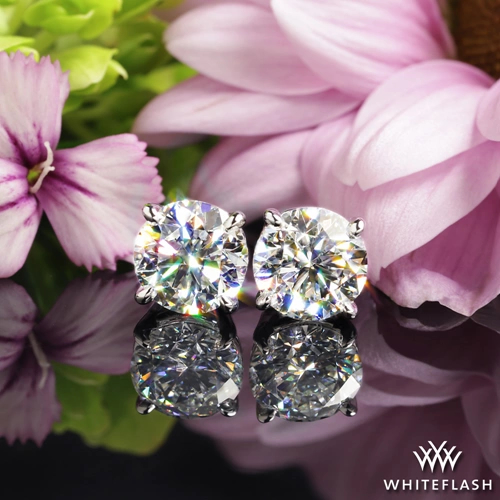 14k White Gold 4 prong Diamond Basket Earrings