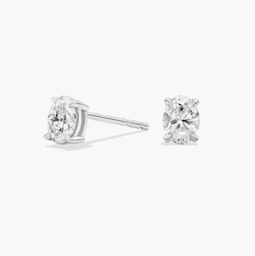 Oval Cut Lab-Grown Diamond Stud Earrings In 14K White Gold